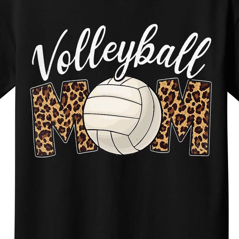 Volleyball Mom Leopard Funny Sport Ball Mom Mother's Day Kids T-Shirt