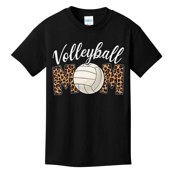 Volleyball Mom Leopard Funny Sport Ball Mom Mother's Day Kids T-Shirt