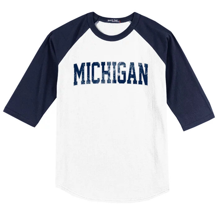 Vintage Michigan Look Maize Blue Retro Font Michigan Baseball Sleeve Shirt