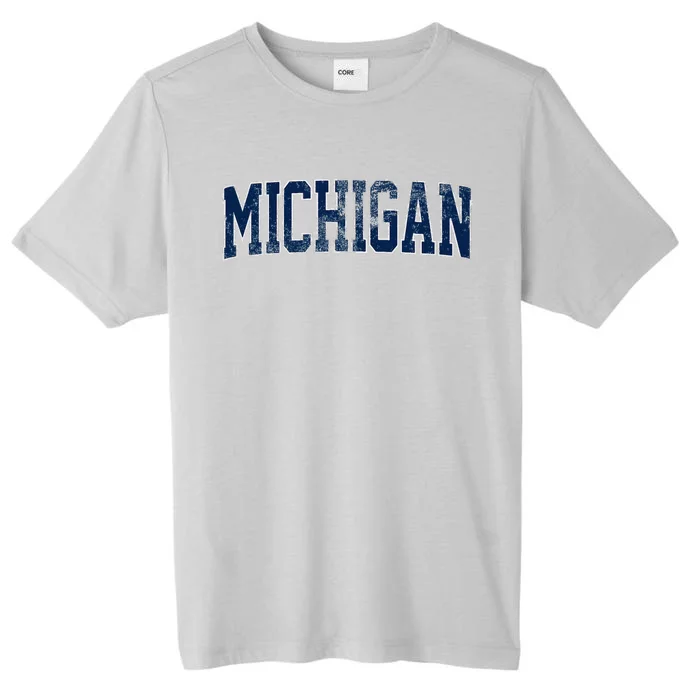 Vintage Michigan Look Maize Blue Retro Font Michigan ChromaSoft Performance T-Shirt