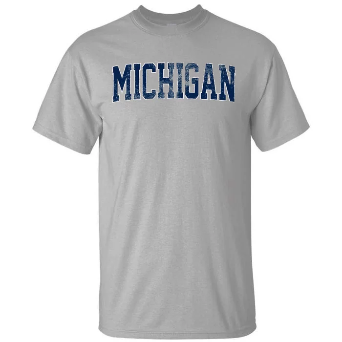 Vintage Michigan Look Maize Blue Retro Font Michigan Tall T-Shirt