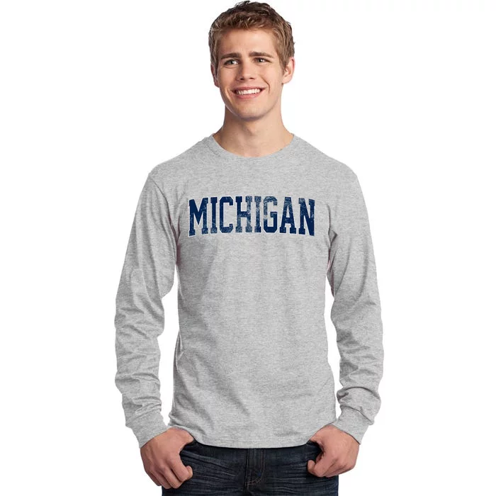 Vintage Michigan Look Maize Blue Retro Font Michigan Tall Long Sleeve T-Shirt