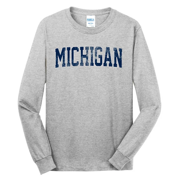 Vintage Michigan Look Maize Blue Retro Font Michigan Tall Long Sleeve T-Shirt