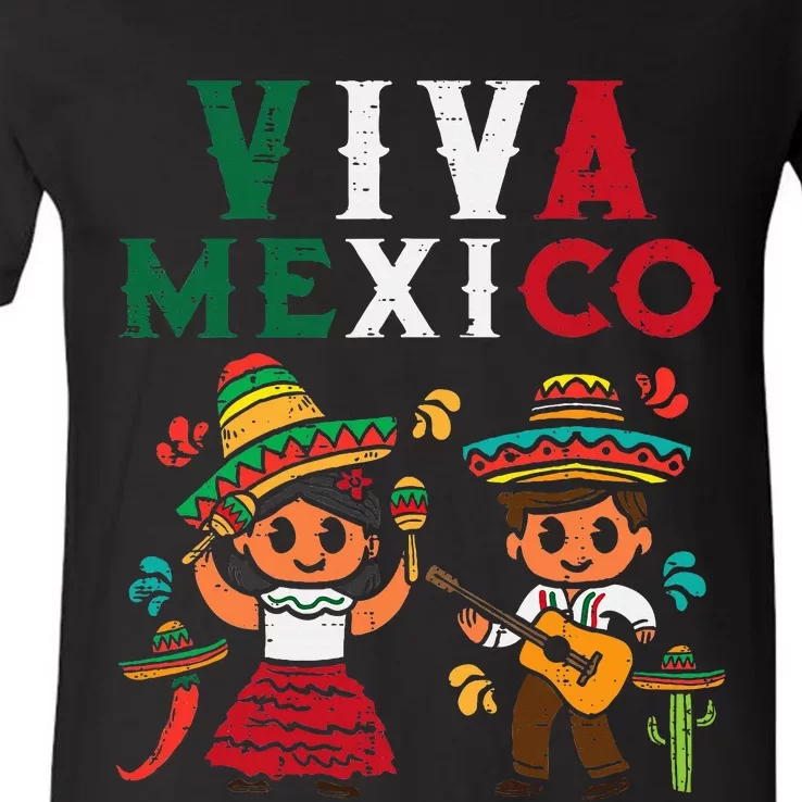 Viva Mexico Maracas Guitar Mexican Independence V-Neck T-Shirt