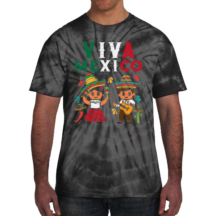 Viva Mexico Maracas Guitar Mexican Independence Tie-Dye T-Shirt