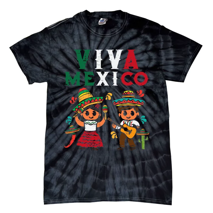 Viva Mexico Maracas Guitar Mexican Independence Tie-Dye T-Shirt