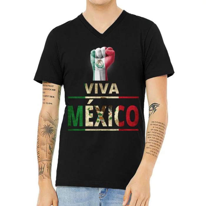 Viva Mexico Mexican Pride Fist V-Neck T-Shirt