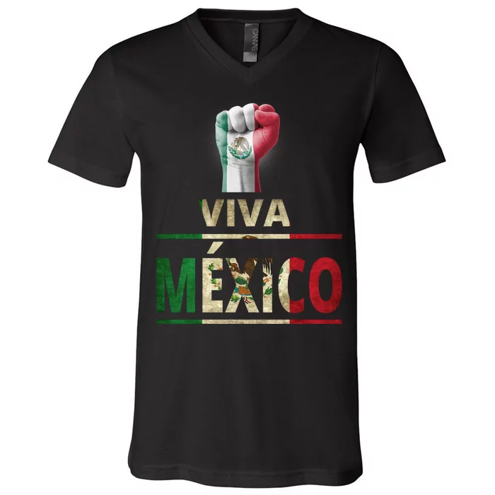 Viva Mexico Mexican Pride Fist V-Neck T-Shirt