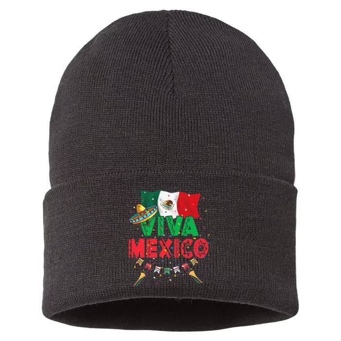 Viva Mexico Mexican Independence Day Independencia De Mexico Gift Sustainable Knit Beanie