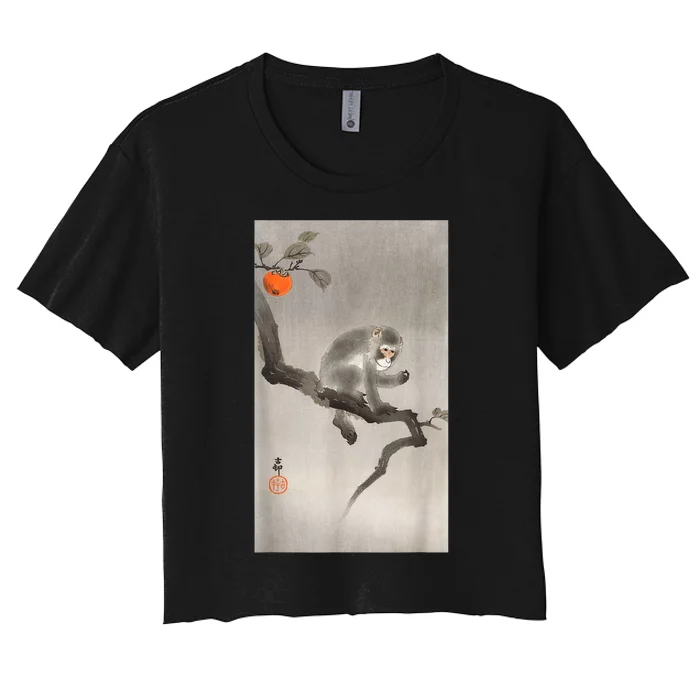 Vintage Macaque Monkey Japanese Nature Japan Art Women's Crop Top Tee