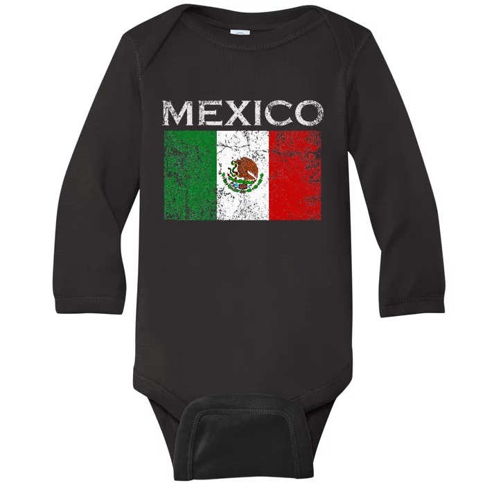 Vintage Mexico Mexican Flag Pride Baby Long Sleeve Bodysuit