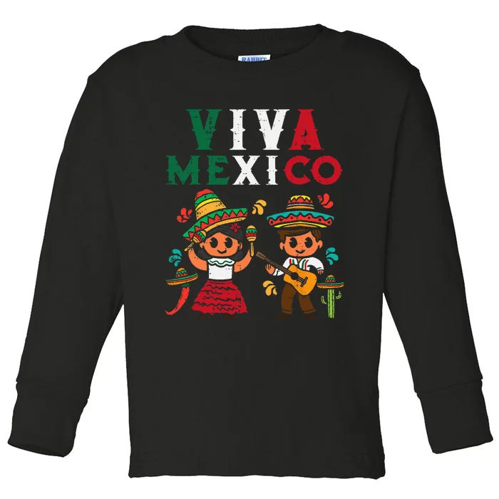 Viva Mexico Maracas Guitar Mexican Independence Toddler Long Sleeve Shirt