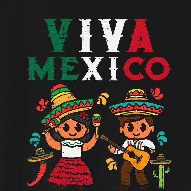 Viva Mexico Maracas Guitar Mexican Independence Women's Crop Top Tee