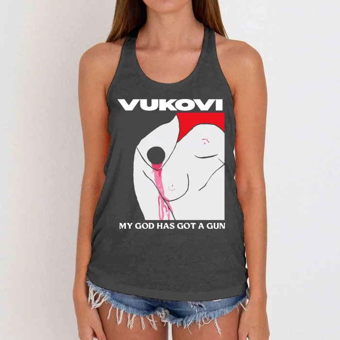 Vukovi Mghgag My God Has Got A Gun Women's Knotted Racerback Tank