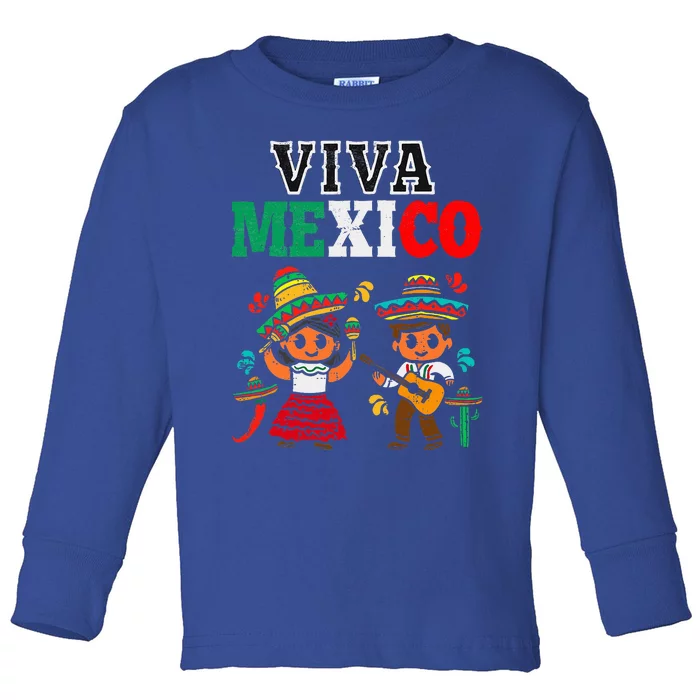 Viva Mexico Maracas Guitar Mexican Independence Toddler Long Sleeve Shirt