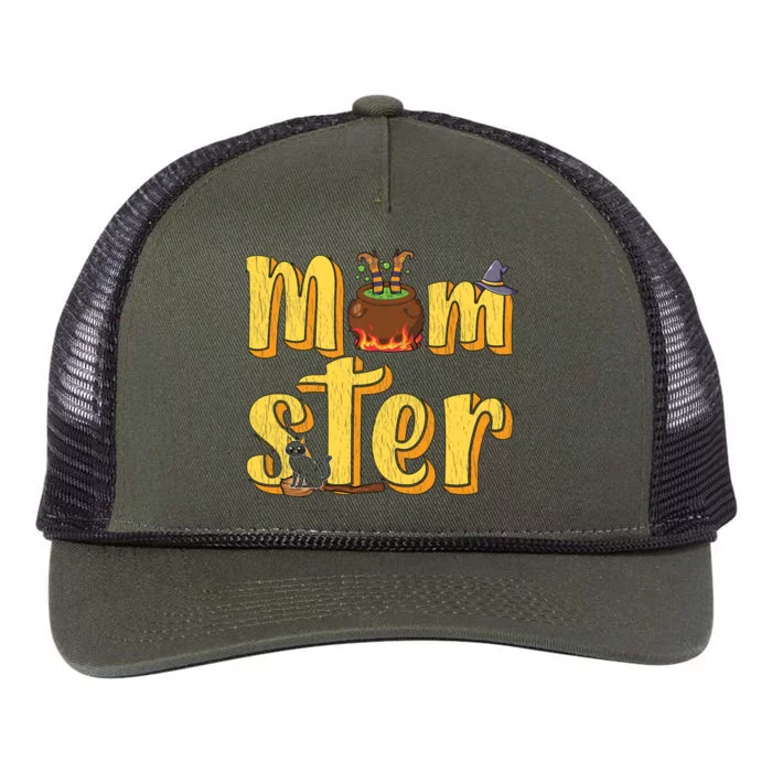 Vintage Momster Mom Mommy Mama Monster Halloween Mother Gift Retro Rope Trucker Hat Cap