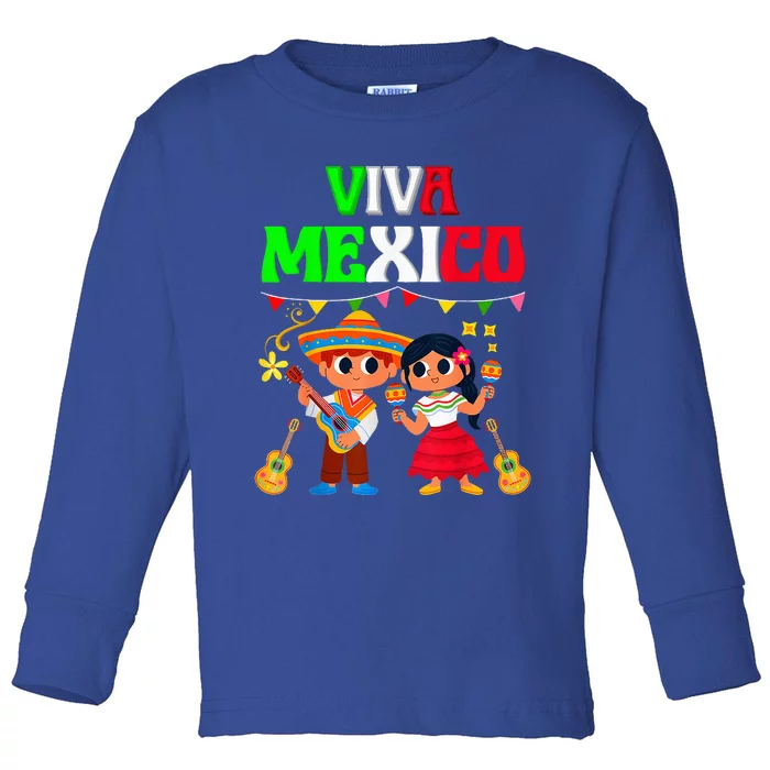 Viva Mexico Maracas Guitar Mexican Independence Toddler Long Sleeve Shirt