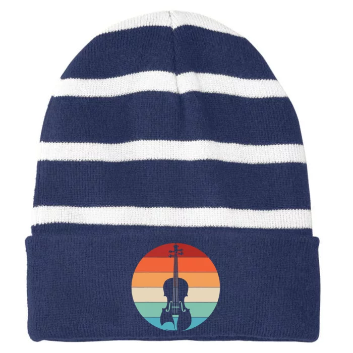 Violin Musical Music Violinist Retro Striped Beanie with Solid Band