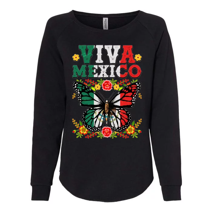 Viva Mexico Mexican Independence Day Butterfly Womens California Wash Sweatshirt