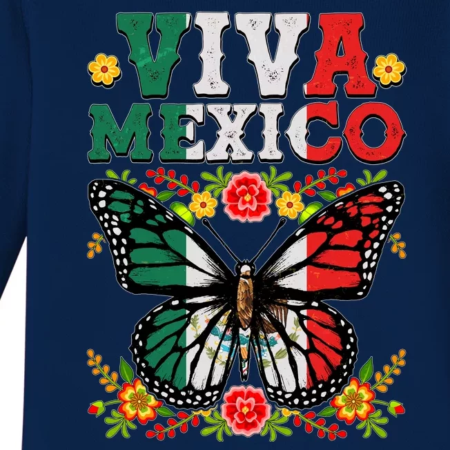 Viva Mexico Mexican Independence Day Butterfly Baby Long Sleeve Bodysuit