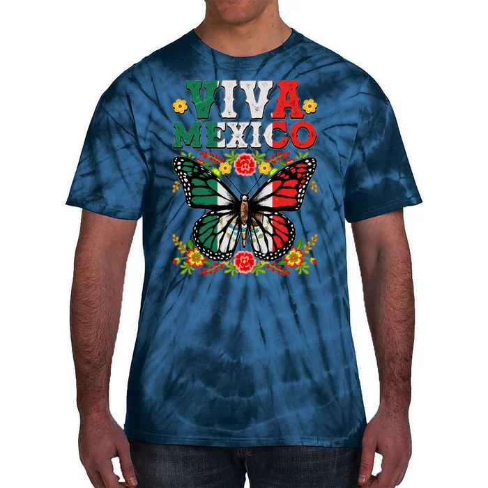 Viva Mexico Mexican Independence Day Butterfly Tie-Dye T-Shirt