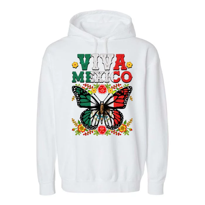 Viva Mexico Mexican Independence Day Butterfly Garment-Dyed Fleece Hoodie