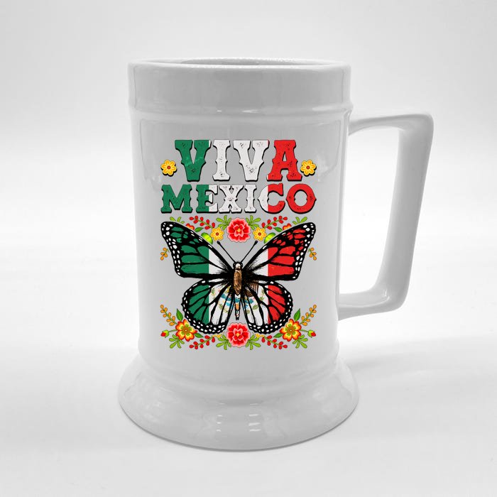 Viva Mexico Mexican Independence Day Butterfly Front & Back Beer Stein