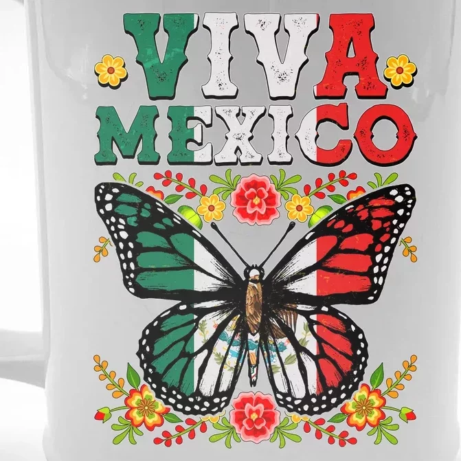 Viva Mexico Mexican Independence Day Butterfly Front & Back Beer Stein