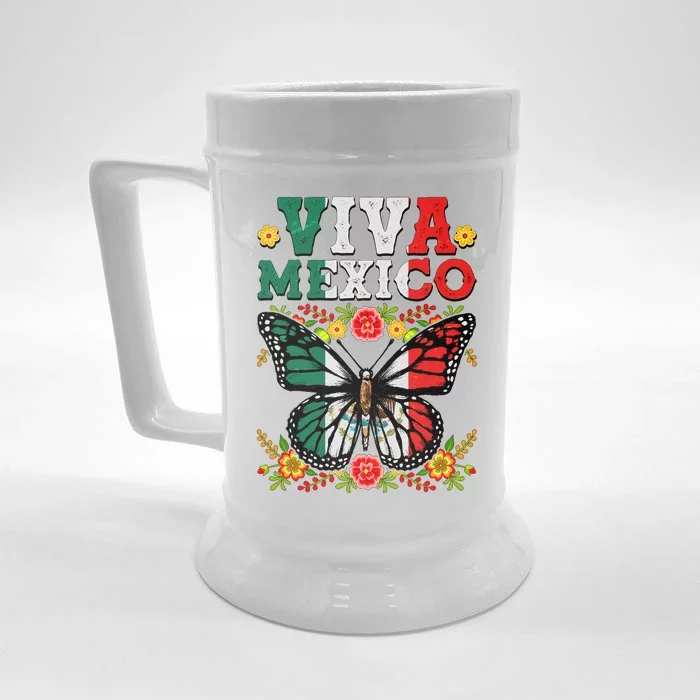 Viva Mexico Mexican Independence Day Butterfly Front & Back Beer Stein