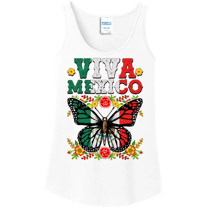 Viva Mexico Mexican Independence Day Butterfly Ladies Essential Tank