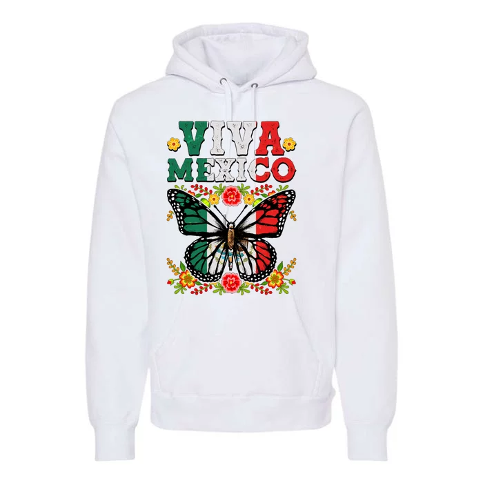 Viva Mexico Mexican Independence Day Butterfly Premium Hoodie