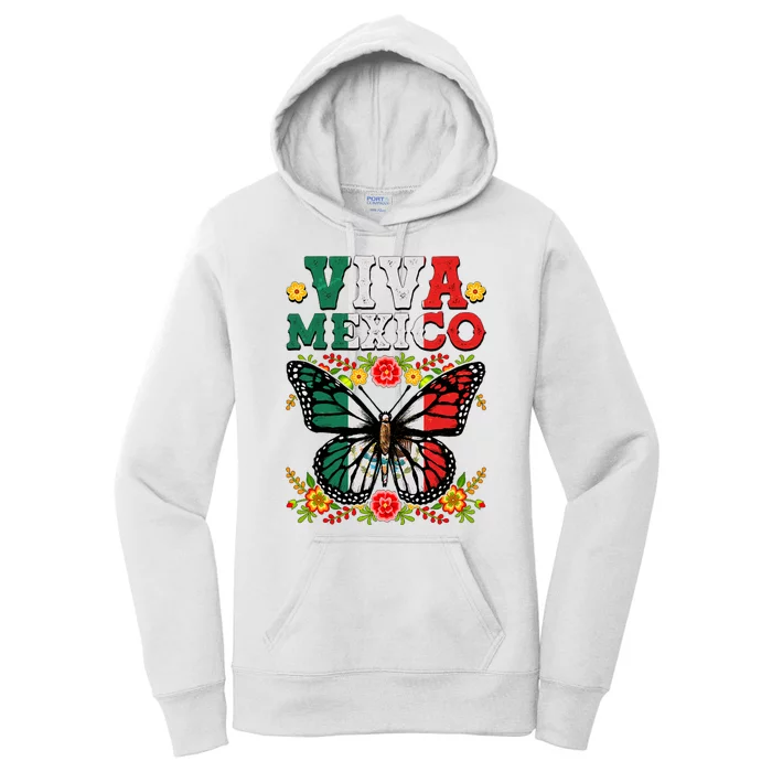 Viva Mexico Mexican Independence Day Butterfly Women's Pullover Hoodie