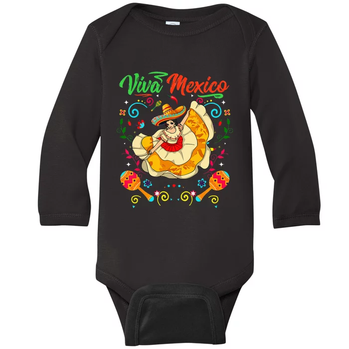 Viva Mexico Mexican independence day I Love Mexico Baby Long Sleeve Bodysuit