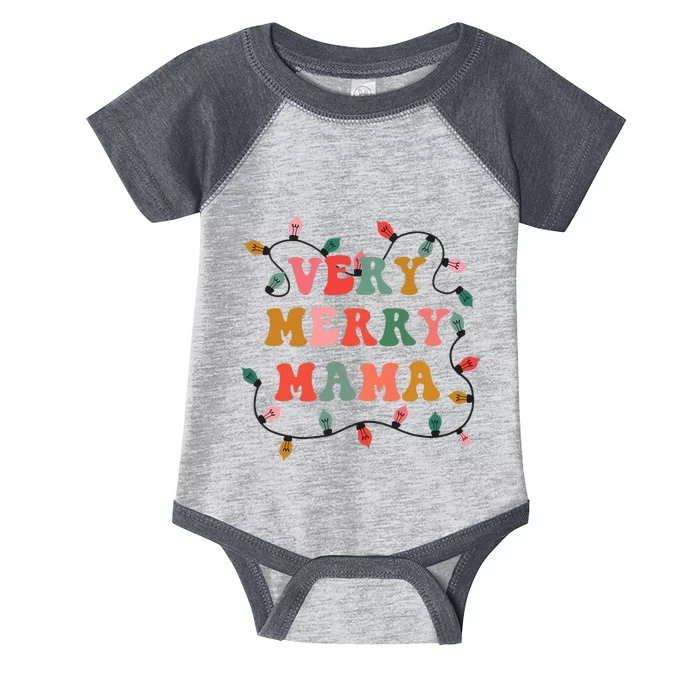 Very Merry Mama Christmas Retro Lights Mama Mom Xmas Infant Baby Jersey Bodysuit