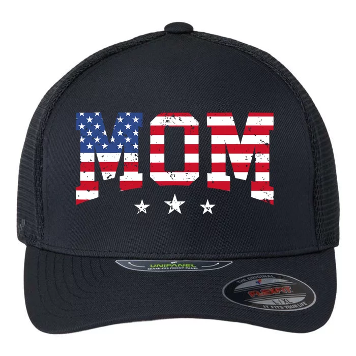 Vintage Mom MotherS Day American Mom Usa Flag 4th Of July Flexfit Unipanel Trucker Cap