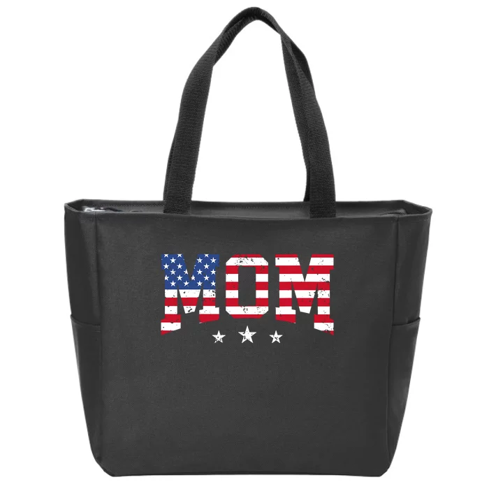 Vintage Mom MotherS Day American Mom Usa Flag 4th Of July Zip Tote Bag