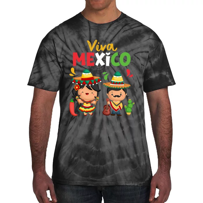 Viva Mexico Maracas Guitar Mexican Independence Tie-Dye T-Shirt