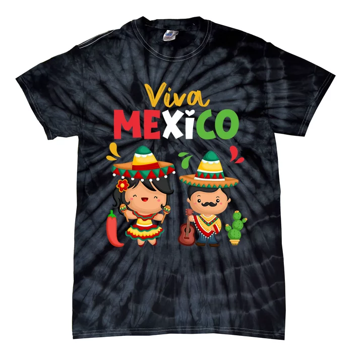 Viva Mexico Maracas Guitar Mexican Independence Tie-Dye T-Shirt