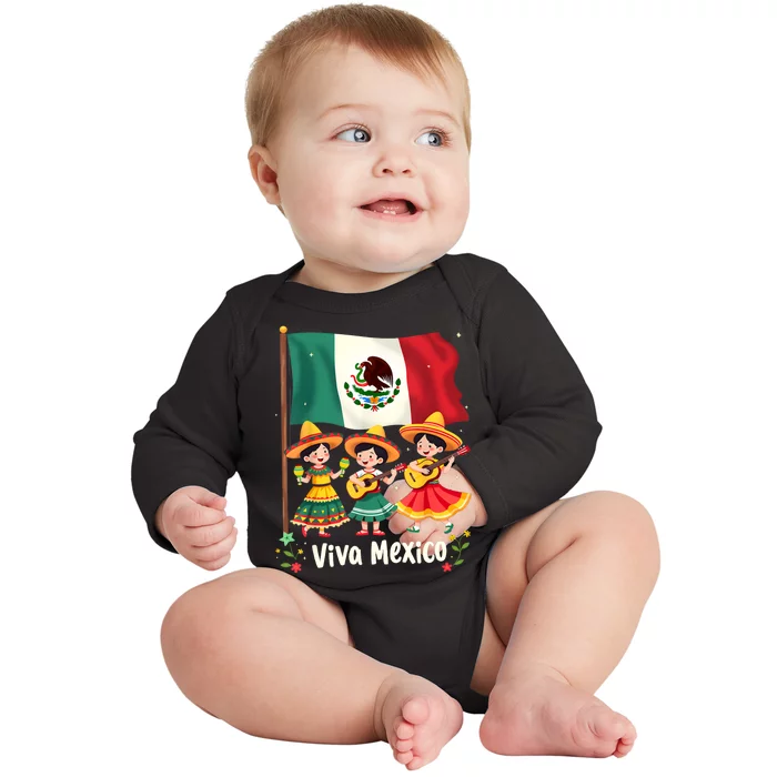 Viva Mexico Mexican Independence Day Guitar Mexico Baby Long Sleeve Bodysuit