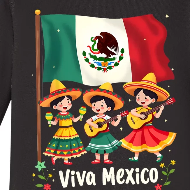 Viva Mexico Mexican Independence Day Guitar Mexico Baby Long Sleeve Bodysuit