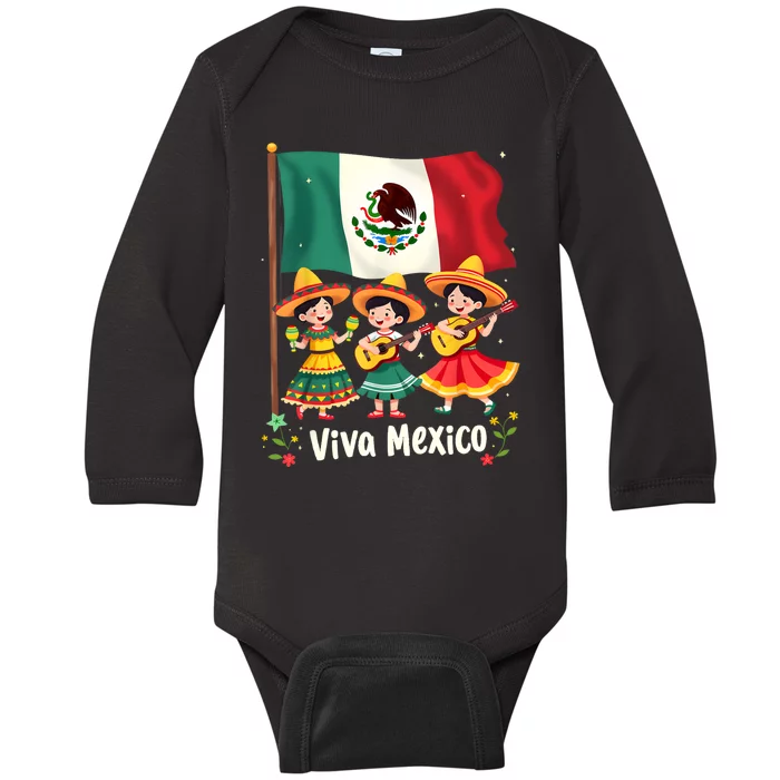 Viva Mexico Mexican Independence Day Guitar Mexico Baby Long Sleeve Bodysuit