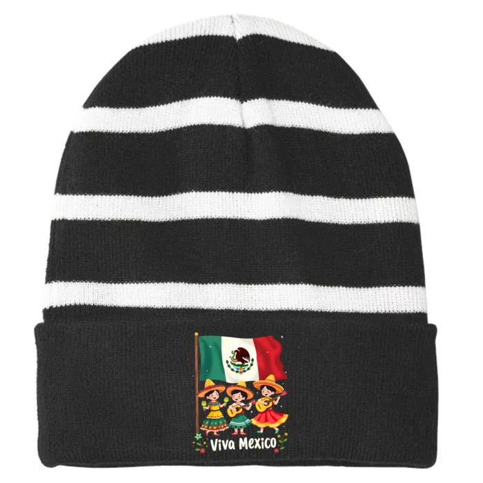 Viva Mexico Mexican Independence Day Guitar Mexico Striped Beanie with Solid Band