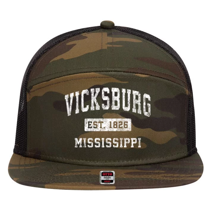 Vicksburg Mississippi Ms Vintage Established Sports Design 7 Panel Mesh Trucker Snapback Hat