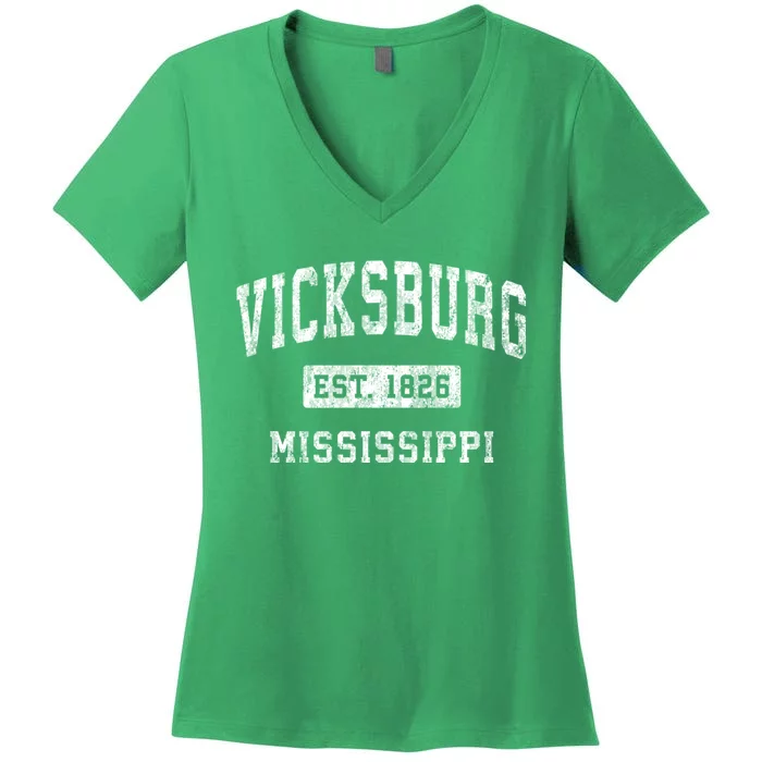 Vicksburg Mississippi Ms Vintage Established Sports Design Women's V-Neck T-Shirt