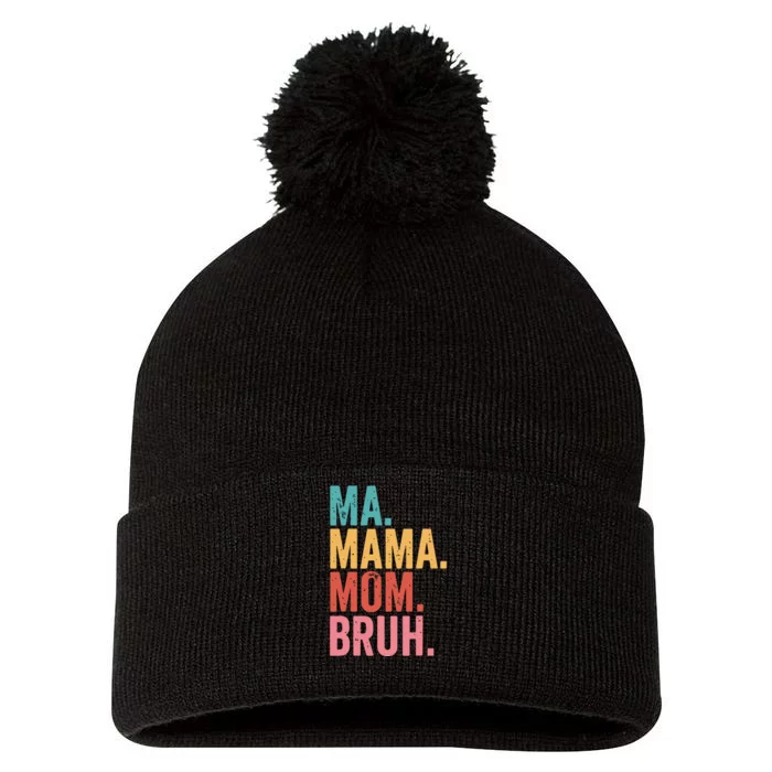 Vintage Ma Mama Mom Bruh Happy Mothers Day 2024 Pom Pom 12in Knit Beanie