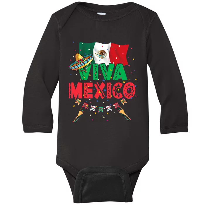 Viva Mexico Mexican Independence Day Independencia De Mexico Baby Long Sleeve Bodysuit