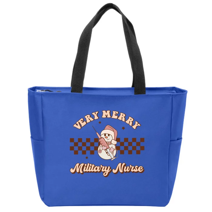 Very Merry Military Nurse Groovy Retro Christmas Pajamas Funny Gift Zip Tote Bag