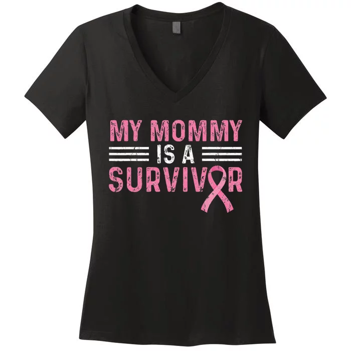 vintage My Mommy Is A Survivor Pink Ribbon Women's V-Neck T-Shirt