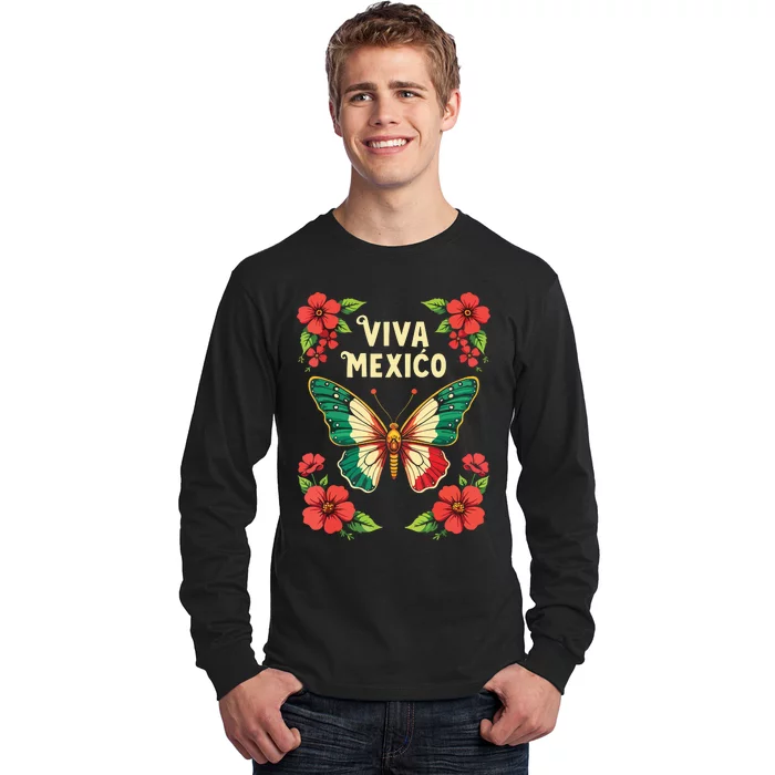 Viva Mexico Mexican Independence Day Butterfly Mexico Long Sleeve Shirt