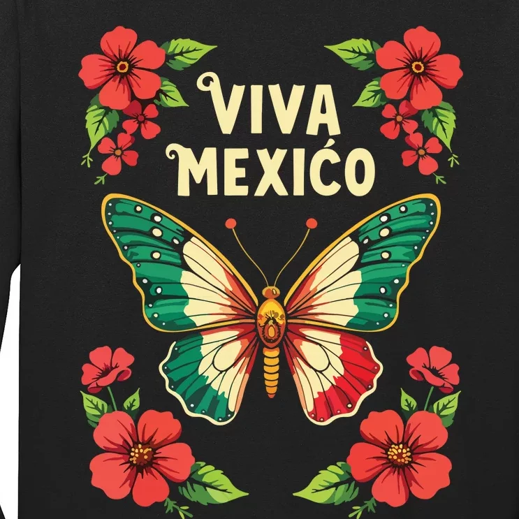 Viva Mexico Mexican Independence Day Butterfly Mexico Long Sleeve Shirt